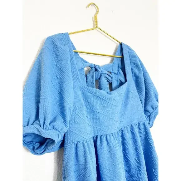 Free People Violet Mini Dress Size Large Sky Blue Puff Sleeve Babydoll Coquette - Picture 7 of 14